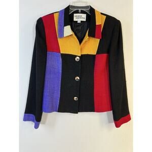 VTG 80s George Simonton Womens Colorblock Blazer Jacket Size 10 Maximalist USA‎